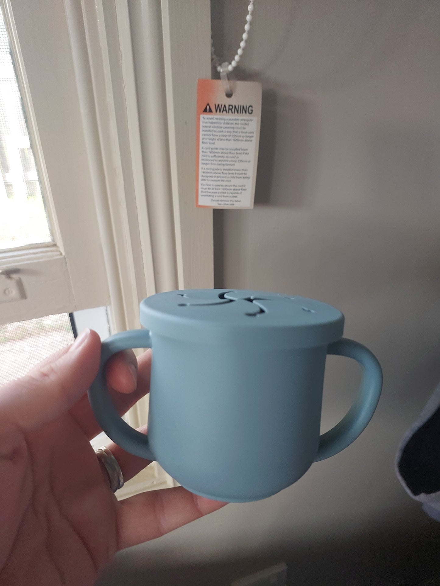 Silicone no spill snack cup - light blue