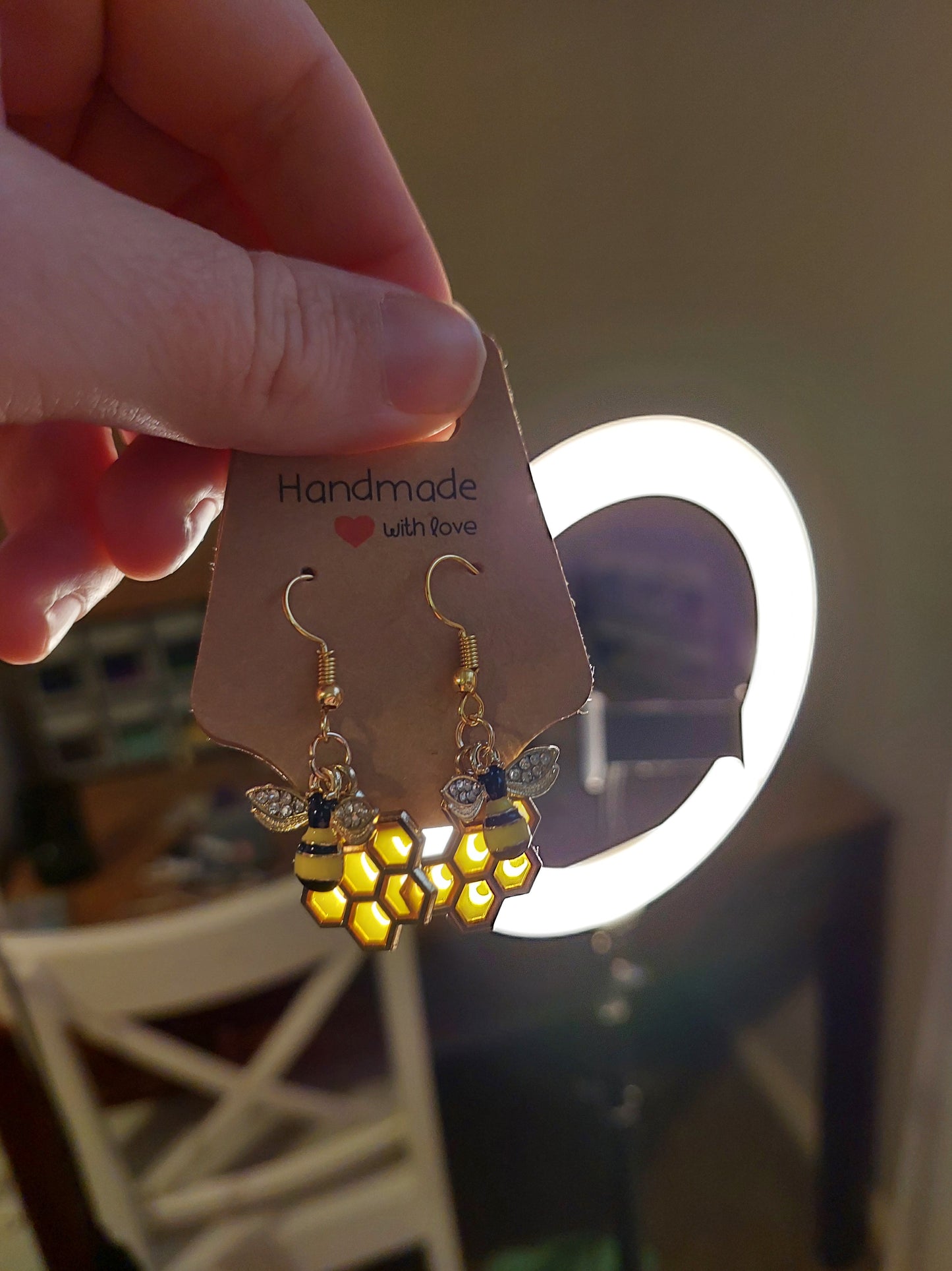 Bee and honey comb gold earings