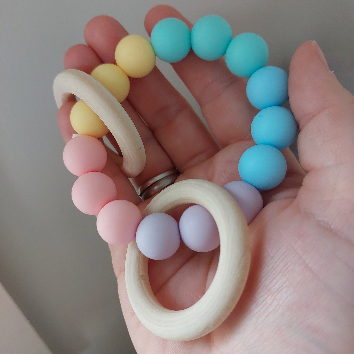 Silicone beaded teethers with Beech wood rings