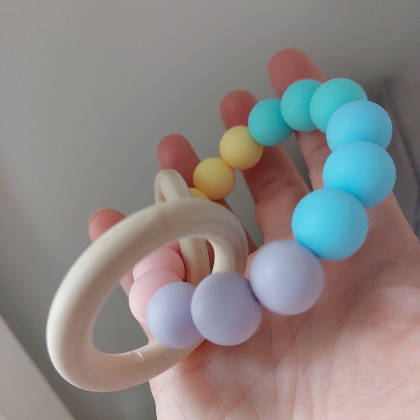 Silicone beaded teethers with Beech wood rings