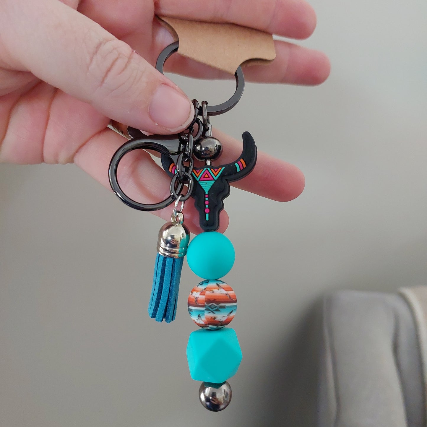 Aztec keychain - teal/black