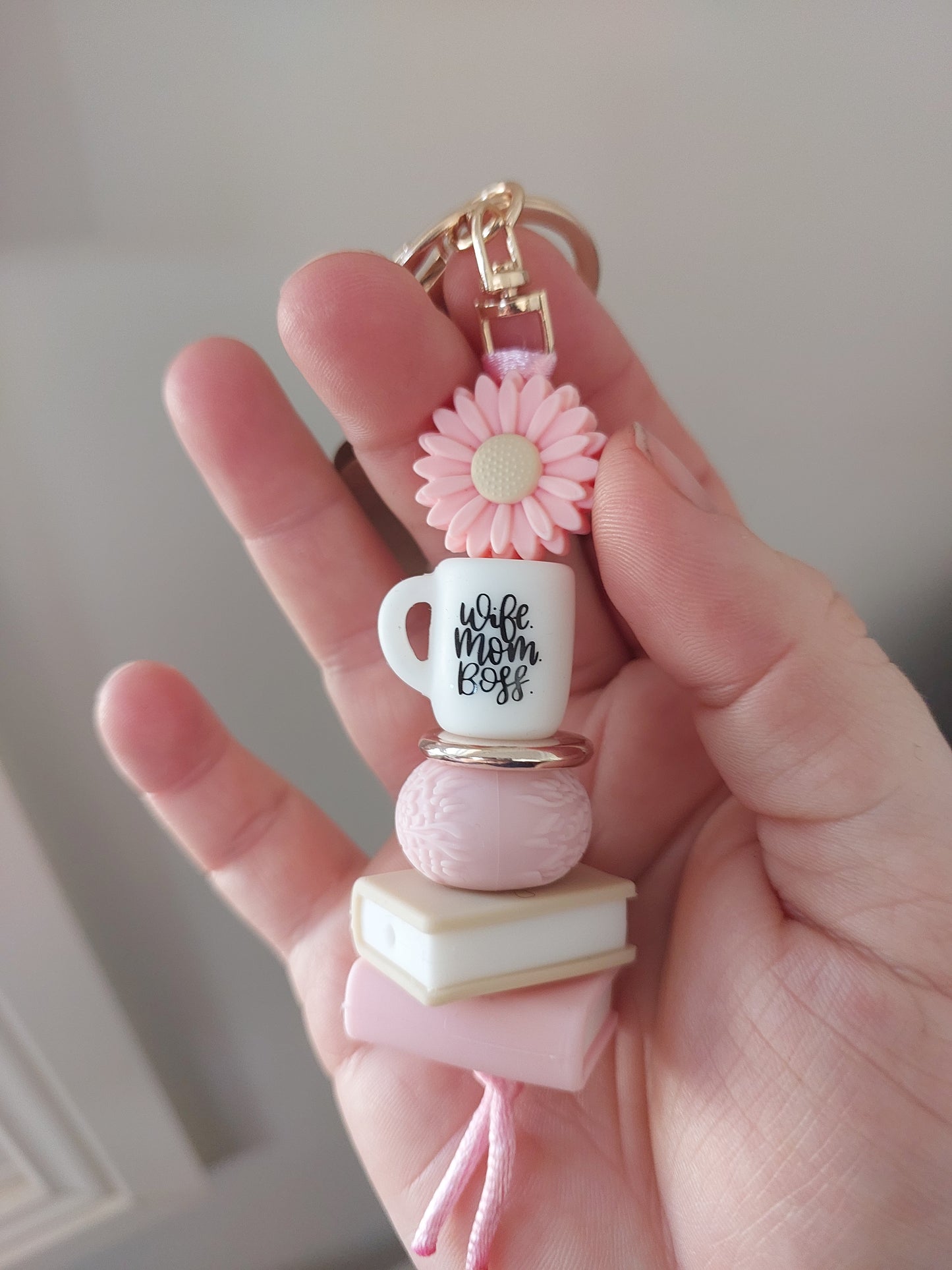 Wife mom boss book stack keychain