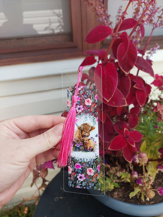 Hot Pink Highland Cow acrylic Bookmark