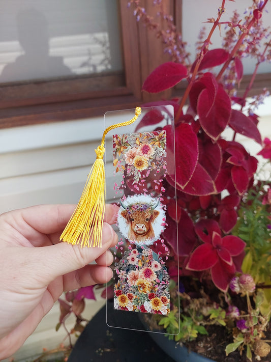 Gold Highland Cow acrylic Bookmark