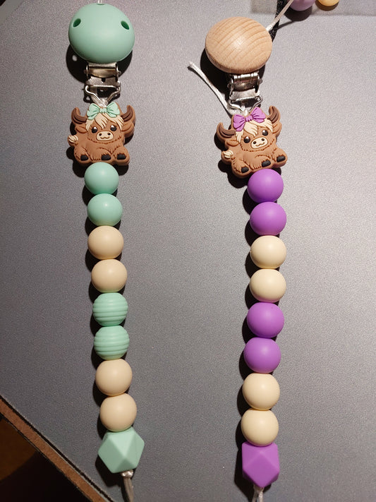 Purple baby highland cow dummy chain