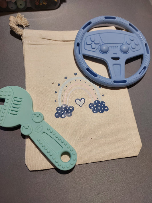 Silicone spanner and steering wheel Baby teethers.