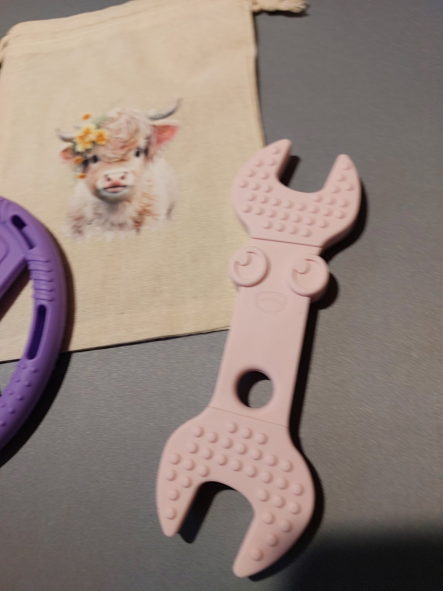 Silicone teether set with bag.