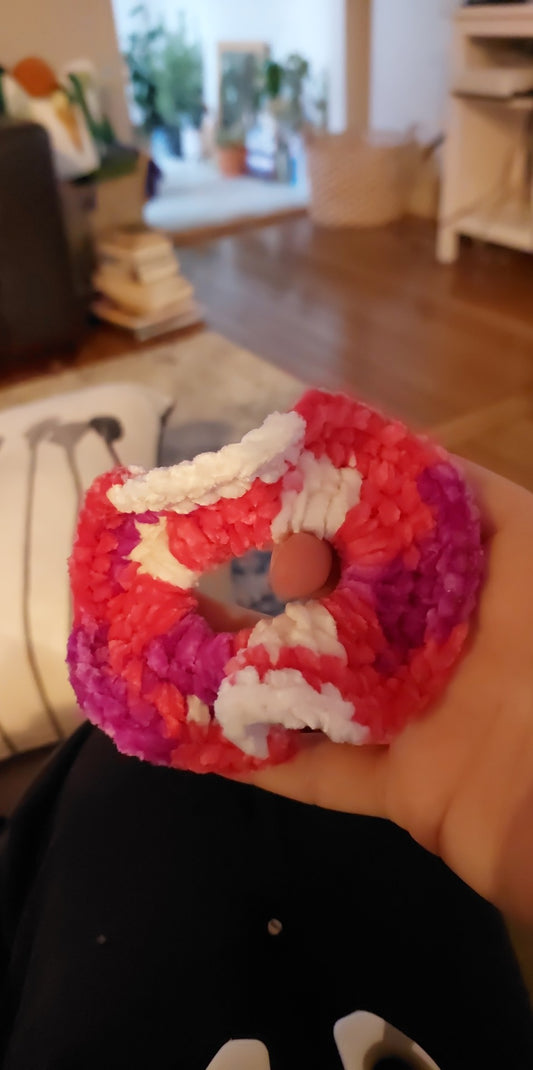 Pink, white and purple crochet SCRUNCHIES