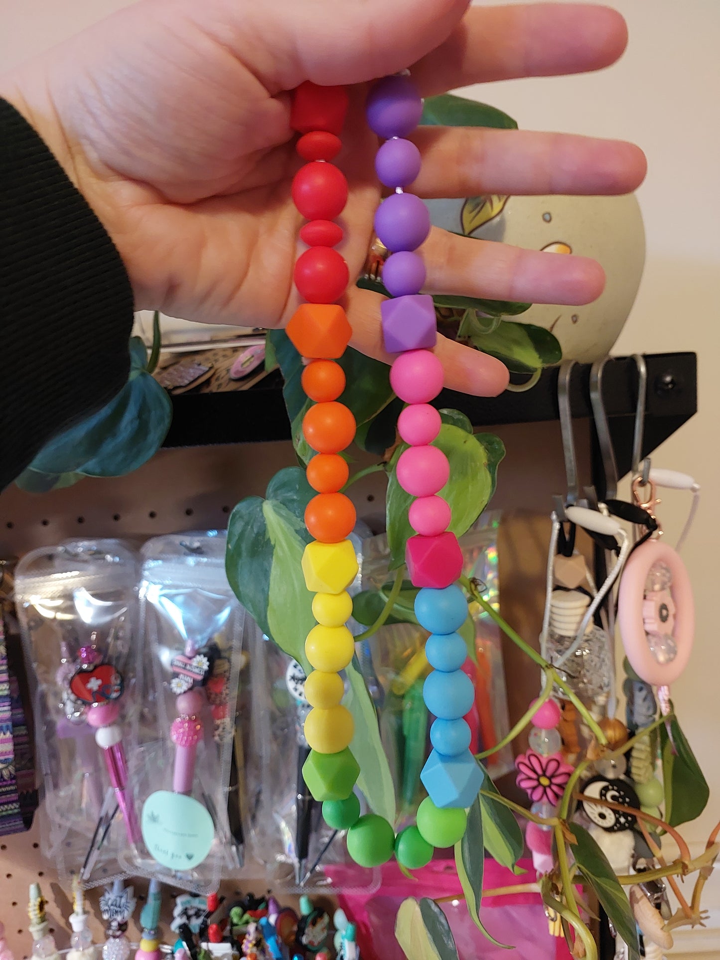 Silicone bead pram toy chain- with clips.